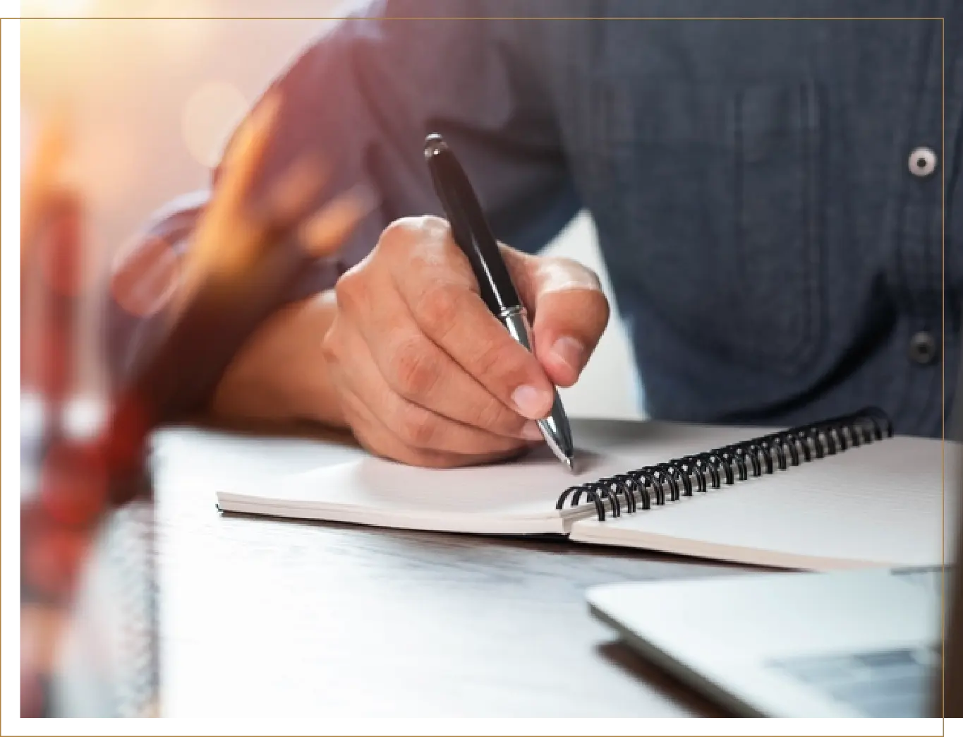 Writing in notebook